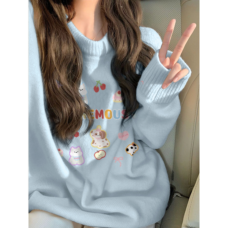 大码韩系慵懒风卡通甜美毛衣女