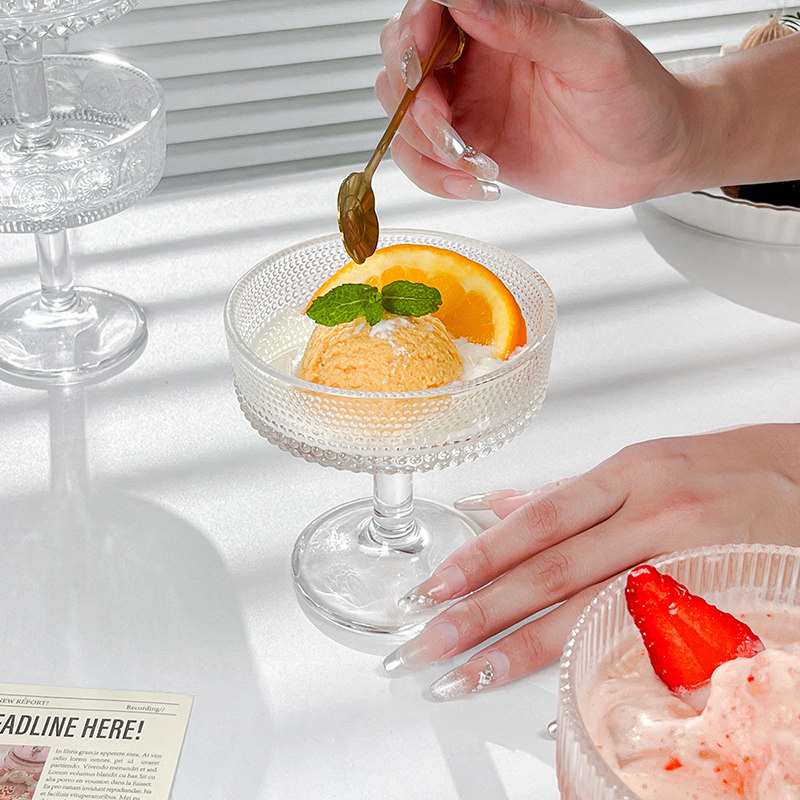 ins网红餐厅甜品小吃碗高颜值玻璃杯简约高脚布丁杯冰淇淋酸奶杯