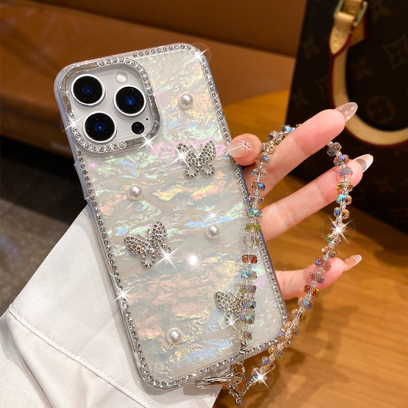 适用苹果16promax手机壳17新款iPhone15奢华水钻14pro女款高级感13网红爆款plus带挂绳12爆闪ins蝴蝶结11防摔