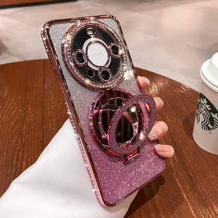 2025奢华水钻适用华为mate80promax手机壳新款 高级感女闪粉硅胶套 镜头全包mate70化妆镜子磁吸支架mate60pro