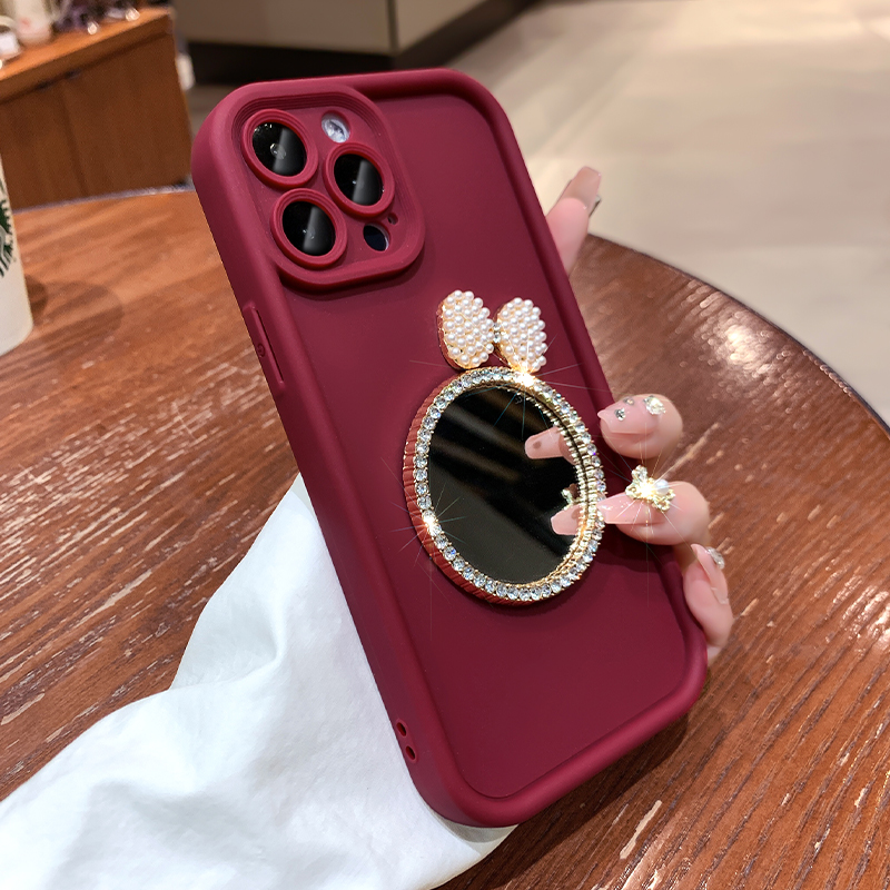水钻镜子适用苹果15promax手机壳iPhone14pro新款镜头全包13全包防摔12高级感女款11网红小众潮牌xsmax硅胶套