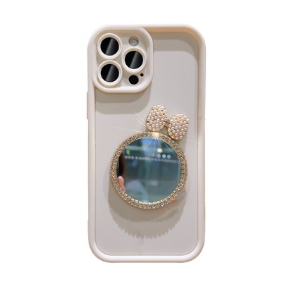 苹果15硅胶日韩水钻化妆镜子