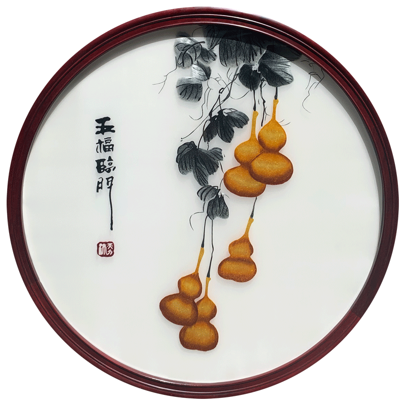 苏秀天地非遗纯手工苏州刺绣成品葫芦五福临门客厅玄关餐厅装饰画