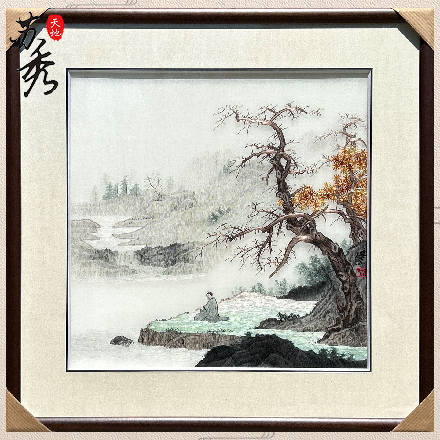 非遗纯手工精工4丝线精工国画古山水客厅书房卧室床头中式风格画