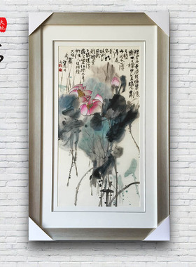 手工精品荷花客厅玄关苏绣