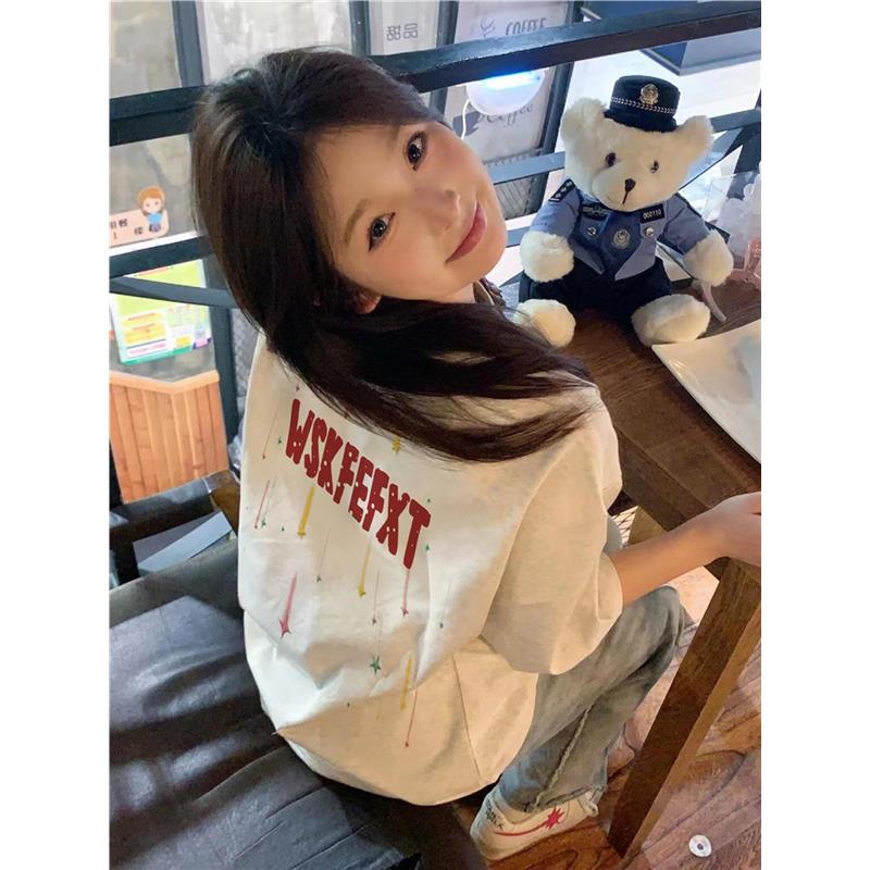 夏季纯棉短袖t恤女2025新款爆款设计感小众美式正肩宽松半袖上衣