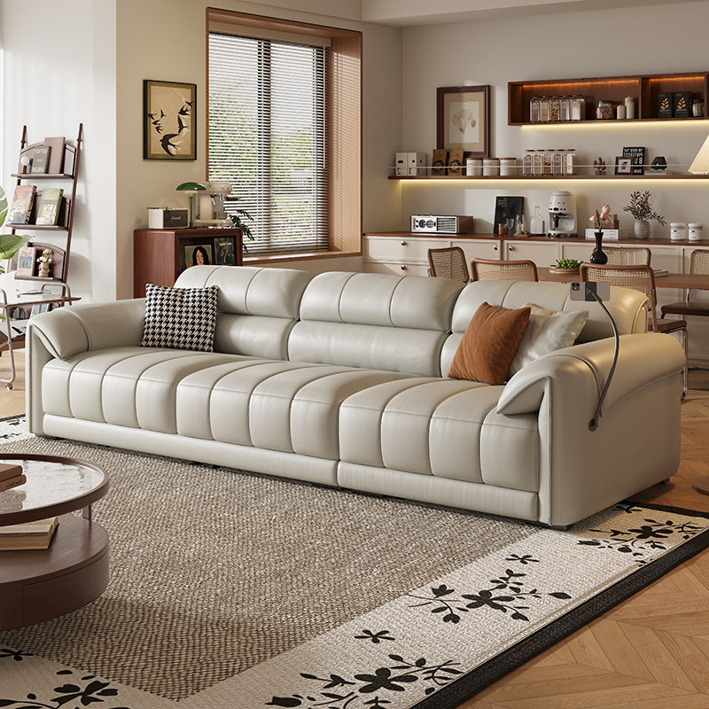 现代简约钢琴键真皮沙发客厅小户型温馨头层牛皮2025新款直排沙发