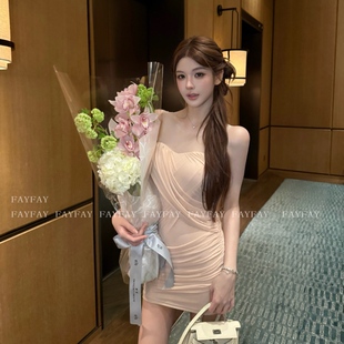 FAY【柔纱裸调】纯欲风立体不规则褶皱收腰显瘦夏季连衣裙