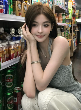 FAY【麻花信笺】软糯慵懒小裙摆挂脖麻花粗花针织露背吊带上衣