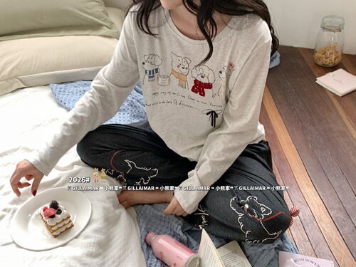 Gill Aimar小熊家秋季新款韩系少女莱赛尔棉长袖睡衣女家居服套装