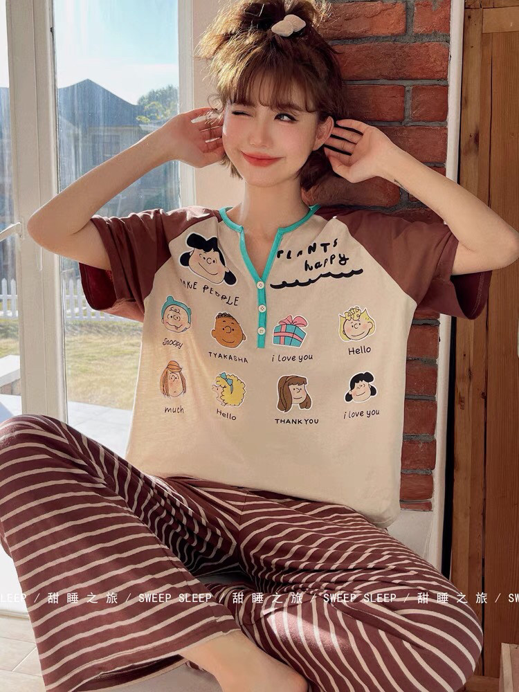 夏季短袖睡衣女sweetsleep甜睡之旅卡通女孩休闲可外穿家居服套装,女士内衣/男士内衣/家居服,睡衣/家居服套装,淘宝优惠券,粉丝福利购,淘宝优惠卷