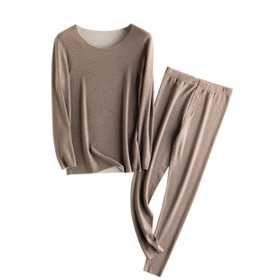 羊毛德绒保暖内衣男士套装加绒加厚秋衣秋裤桑蚕丝修身打底衫冬季