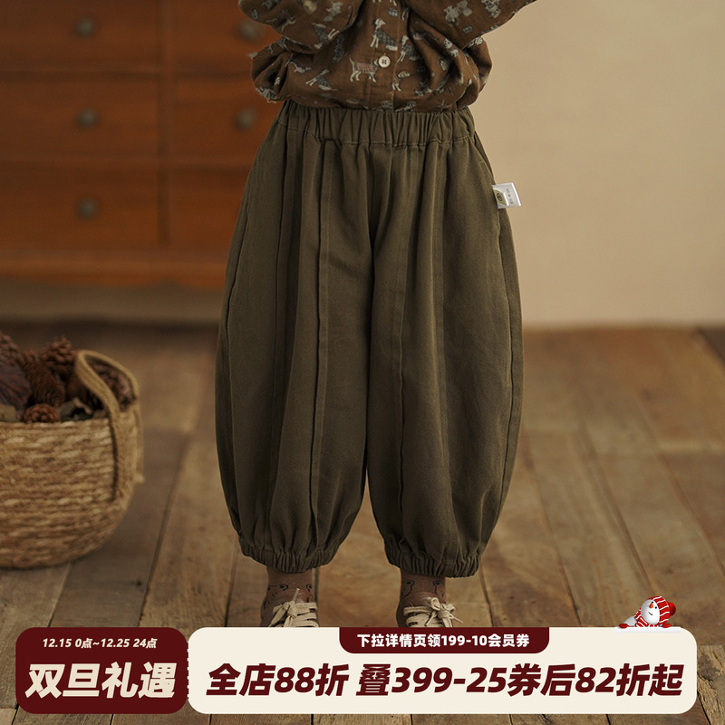 砚台家女童纯棉灯笼裤秋冬新款儿童森系休闲裤宝宝加绒裤童装裤子