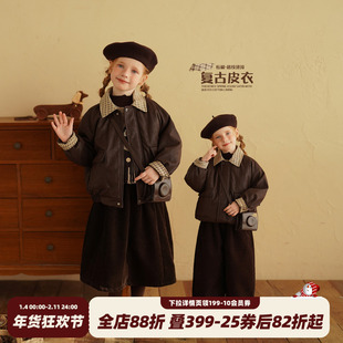 砚台家女童复古夹棉皮衣外套冬装儿童宝宝加厚保暖百搭机车服夹克