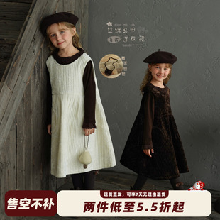 砚台家童装女童丝绒马甲连衣裙2025冬新款儿童复古加厚保暖背心裙