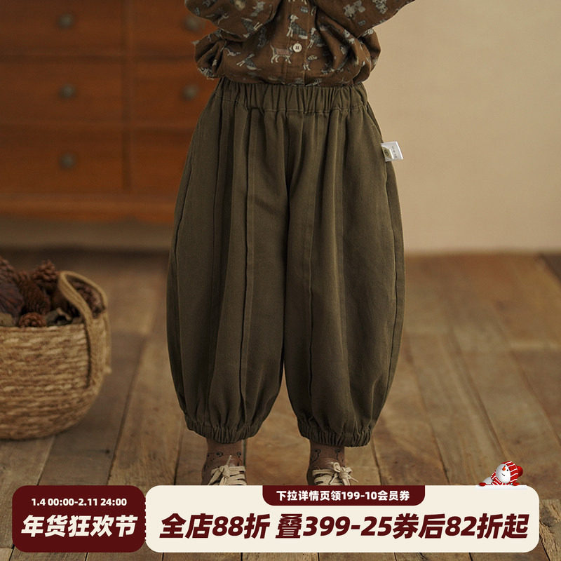 砚台家女童纯棉灯笼裤秋冬新款儿童森系休闲裤宝宝加绒裤童装裤子