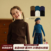 儿童T恤女宝长袖 砚台家女童木耳边半高领德绒打底衫 秋冬新款 上衣