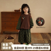 宝宝秋冬款 长袖 加绒上衣 森系复古儿童拼接卫衣女童春装 砚台家童装