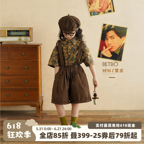 女童复古港风衬衫夏装纯棉衬衣