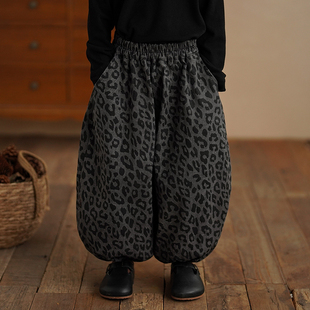 砚台家儿童秋冬豹纹灯笼裤女童宽松牛仔裤宝宝加绒洋气春秋长裤子