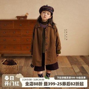 砚台家童装儿童春装中长款纯棉风衣春秋2026新款女童洋气时髦外套