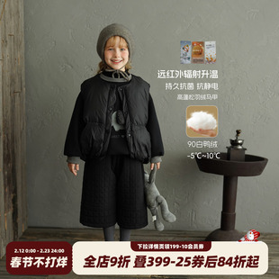 砚台家女童90白鸭绒羽绒马甲冬装新款宝宝加厚保暖黑色面包服外套