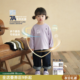 内搭秋款 砚台家儿童打底衫 女重刺绣假两件纯棉T恤女宝宝打底上衣