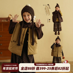 砚台家童装女童夹棉马甲套装冬装新款儿童宝宝一体绒直筒裤两件套