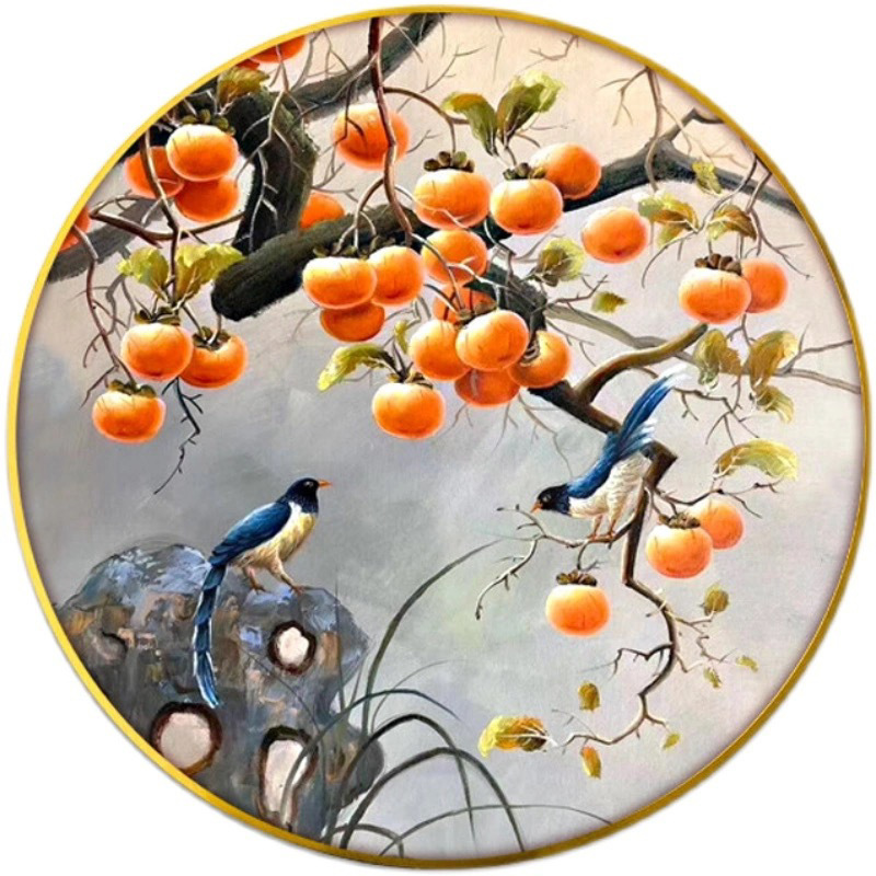 事事如意5d钻石画满钻新款客厅玄关柿子贴钻十字绣餐厅圆形钻石绣