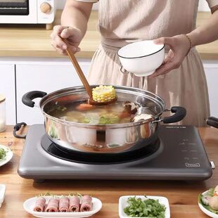 不锈钢火锅带盖加厚汤锅加厚鸳鸯清汤刷锅平底汤锅商用电磁炉