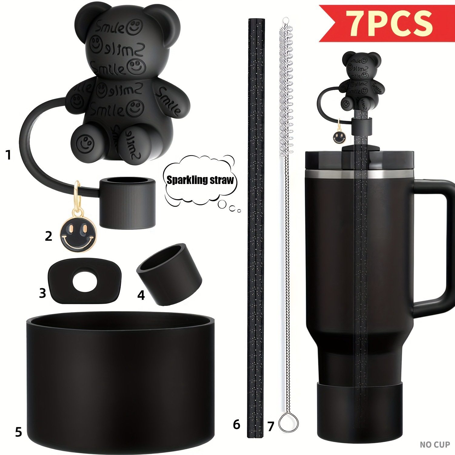 stanley杯配件小熊吸管帽防尘塞蝴蝶杯链吊坠可重复使用吸管杯套