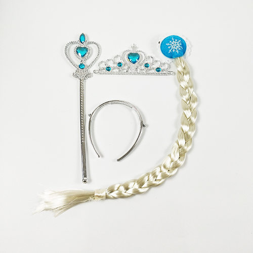 冰雪奇缘皇冠套装艾莎皇冠魔法棒假发辫子三件套儿童头饰舞台表演
