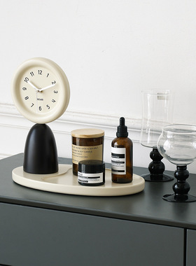 WOZOOM屋准客厅创意时钟玄关托盘收纳摆件电视柜座钟桌面装饰品