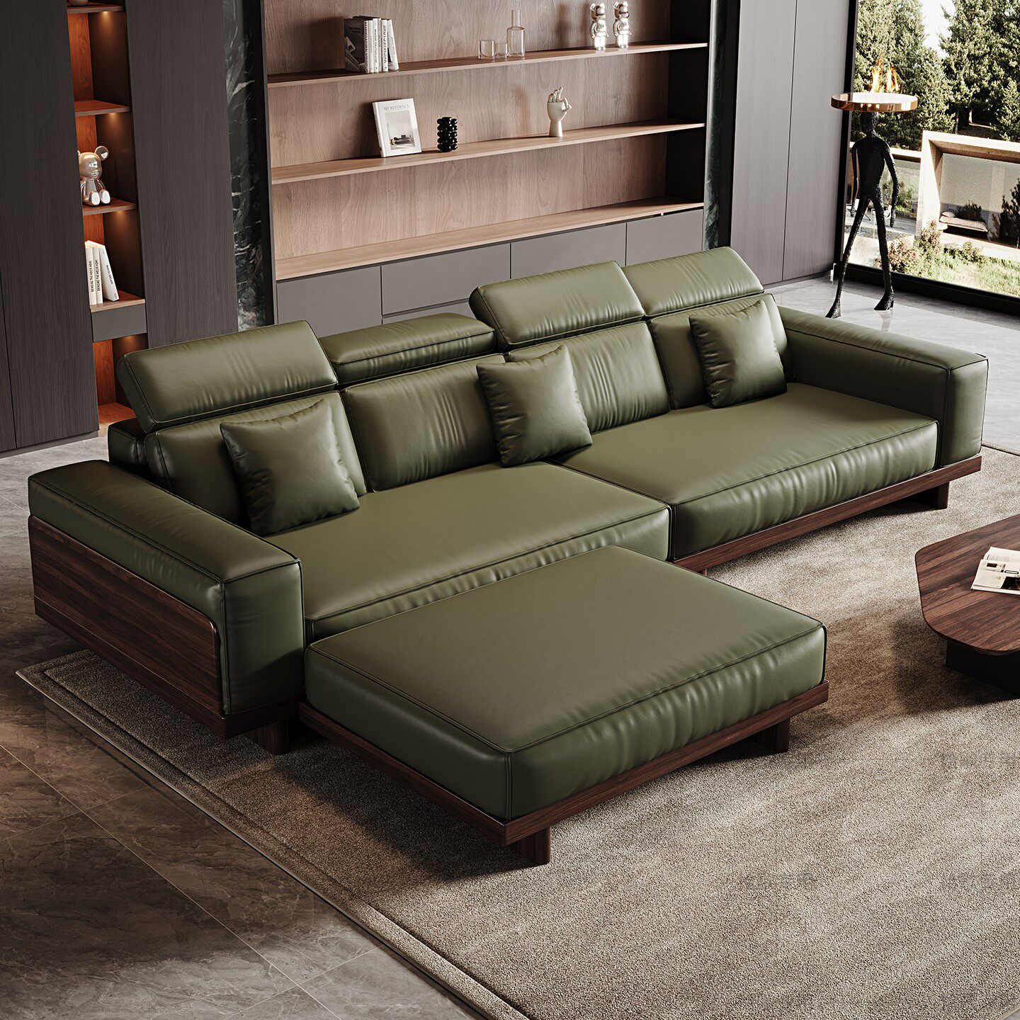 黑胡桃木实木沙发宋氏美学2026新款四人位直排客厅真皮小户型家具