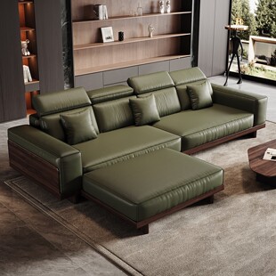 黑胡桃木实木沙发宋氏美学2026新款四人位直排客厅真皮小户型家具