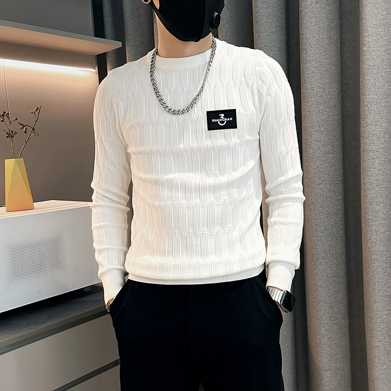 潮牌男装白色针织衫打底衫