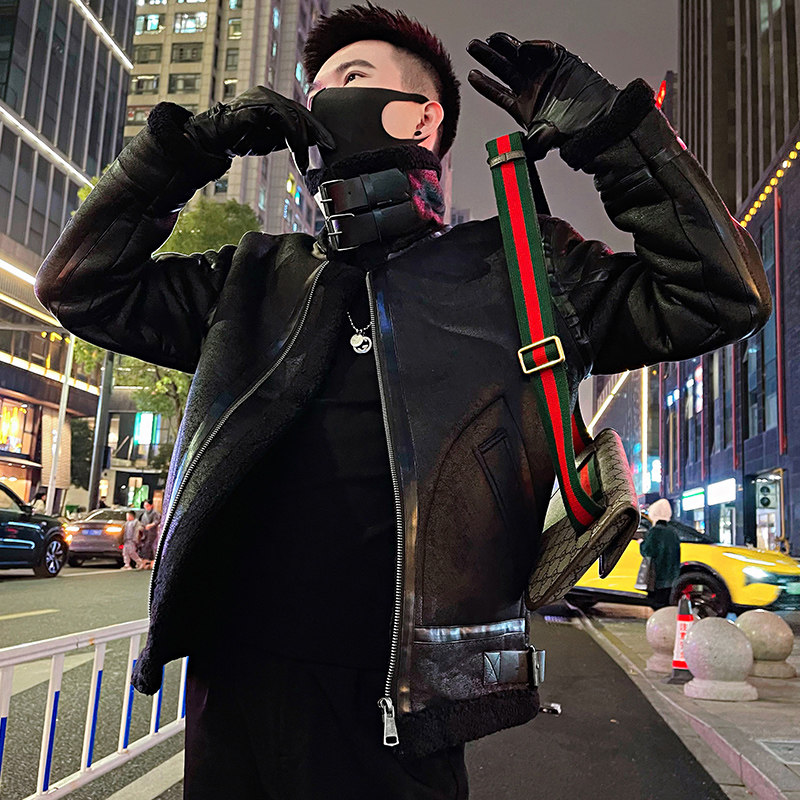 男痞帅高级感夹克加绒机车服