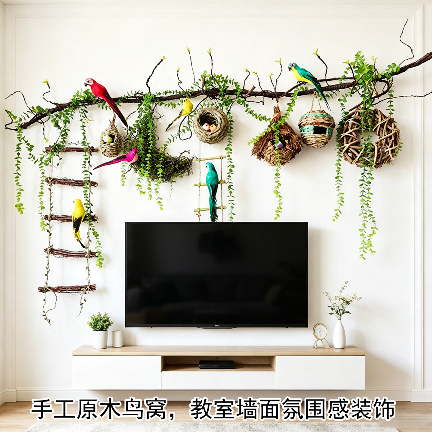 仿真鸟窝干树枝墙面挂饰