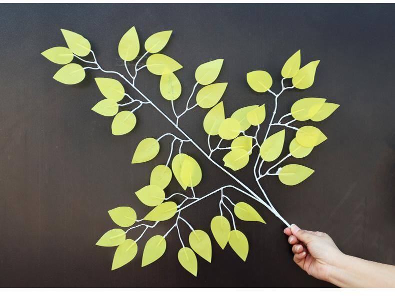 仿真榕树叶过胶塑料榕树枝彩色植物银杏红枫叶子假树枝装饰造景