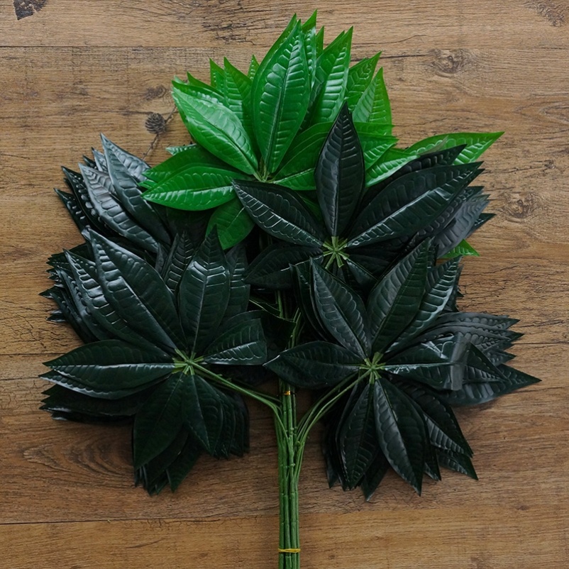 仿真发财树叶装饰树婚庆塑料叶子绿植金装饰仿真树叶手感过胶好看