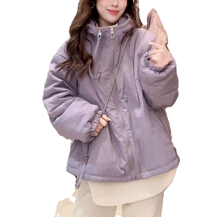 韩版连帽立领棉服外套女2025早秋宽松短款小个子休闲长袖薄款上衣