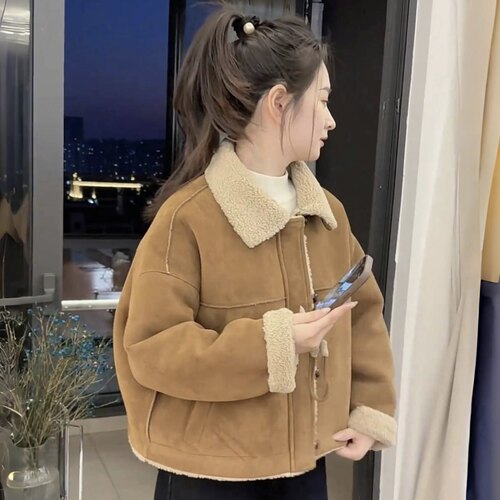 高级感宽松皮毛一体外套女