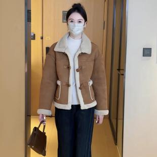 欧货新韩版 外套上衣 皮毛一体外套女宽松麂皮绒羊羔毛秋冬保暖长袖