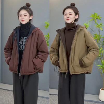 嘉菲梦娜两面穿连帽棉服
