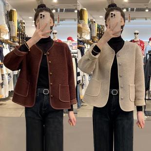 小香风皮毛一体外套女秋冬新款安格拉红高级感羊羔毛爆款开衫上衣