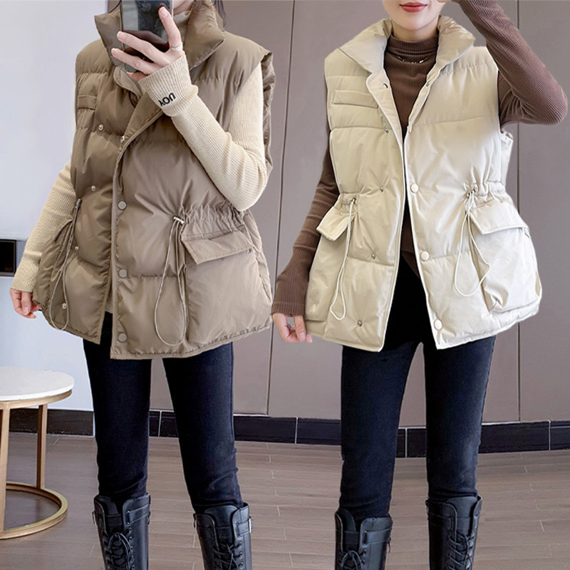 百搭立领羽绒棉马甲背心女2024秋冬款外穿收腰宽松口袋显瘦坎肩潮,女装/女士精品,马夹,淘宝优惠券,粉丝福利购,淘宝优惠卷