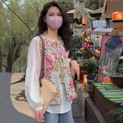 嘉菲梦娜新中式圆领印花马甲