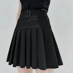 百褶裙女2025春新款 高腰a字半身裙女黑色松紧腰显瘦防走光短裙潮