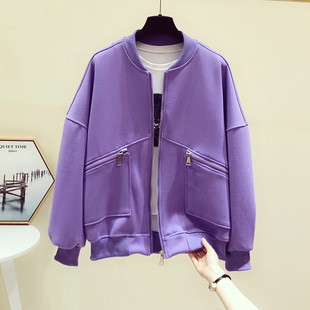 2021韩版 欧货宽松棒球服外套女纯色拉链显瘦运动休闲针织卫衣开衫