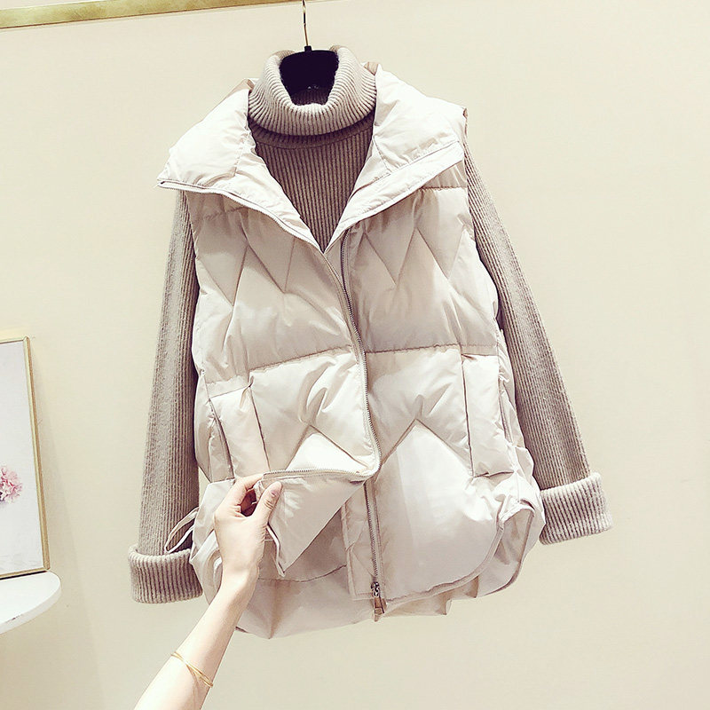 新款纯色立领前短后长加厚马夹